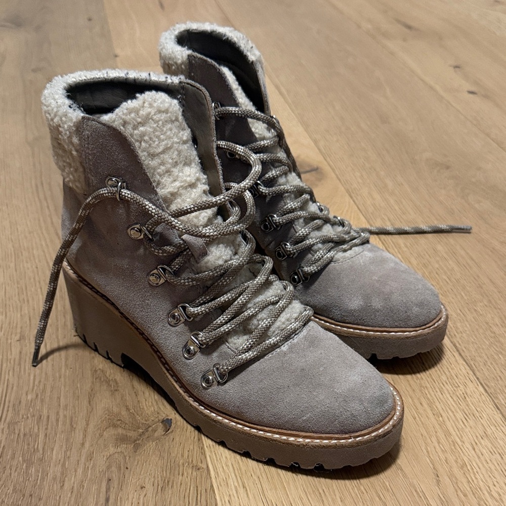 Dolce Vita Gray Lace Up Boots with Cream Accents